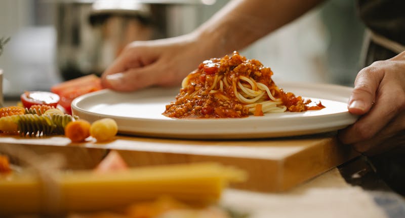 Rigatoni Bolognese — pasta with meat sauce